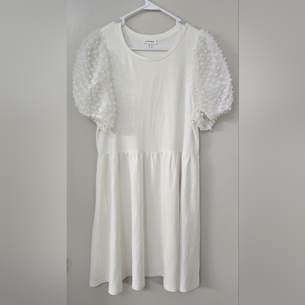 Mittoshop Cream Formal Dress with Textured Sleeves & Pockets